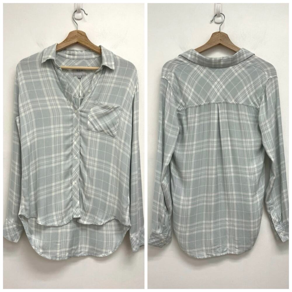 NWOT Rails Hunter Flannel Pastel Plaid Soft Rayon Button-Down Shirt Seafoam XS - Picture 11 of 12